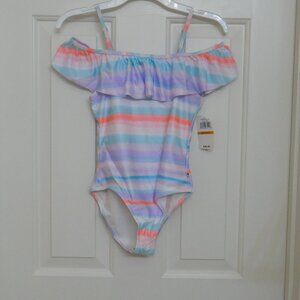 NWT Girls Lucky Brand 1pc Striped Swimsuit sz Small 7